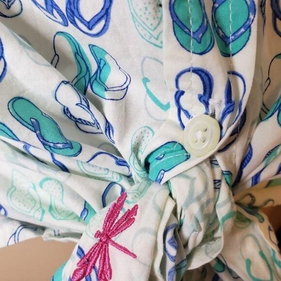 Talbots Sleeveless Button-Down Blouse can tie the front flip flop summer beach - Picture 6 of 6